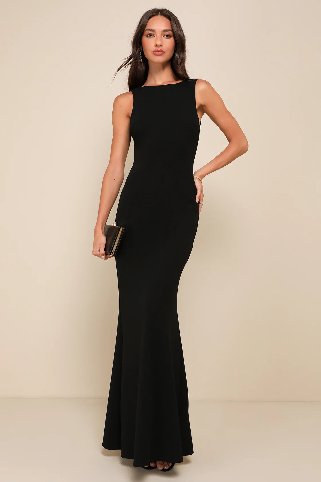 Women Chic Black Mermaid  Knotted Maxi Dress