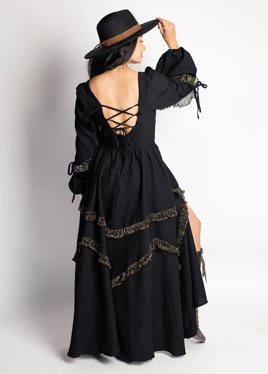 Women Long Sleeved Black Boho Dress