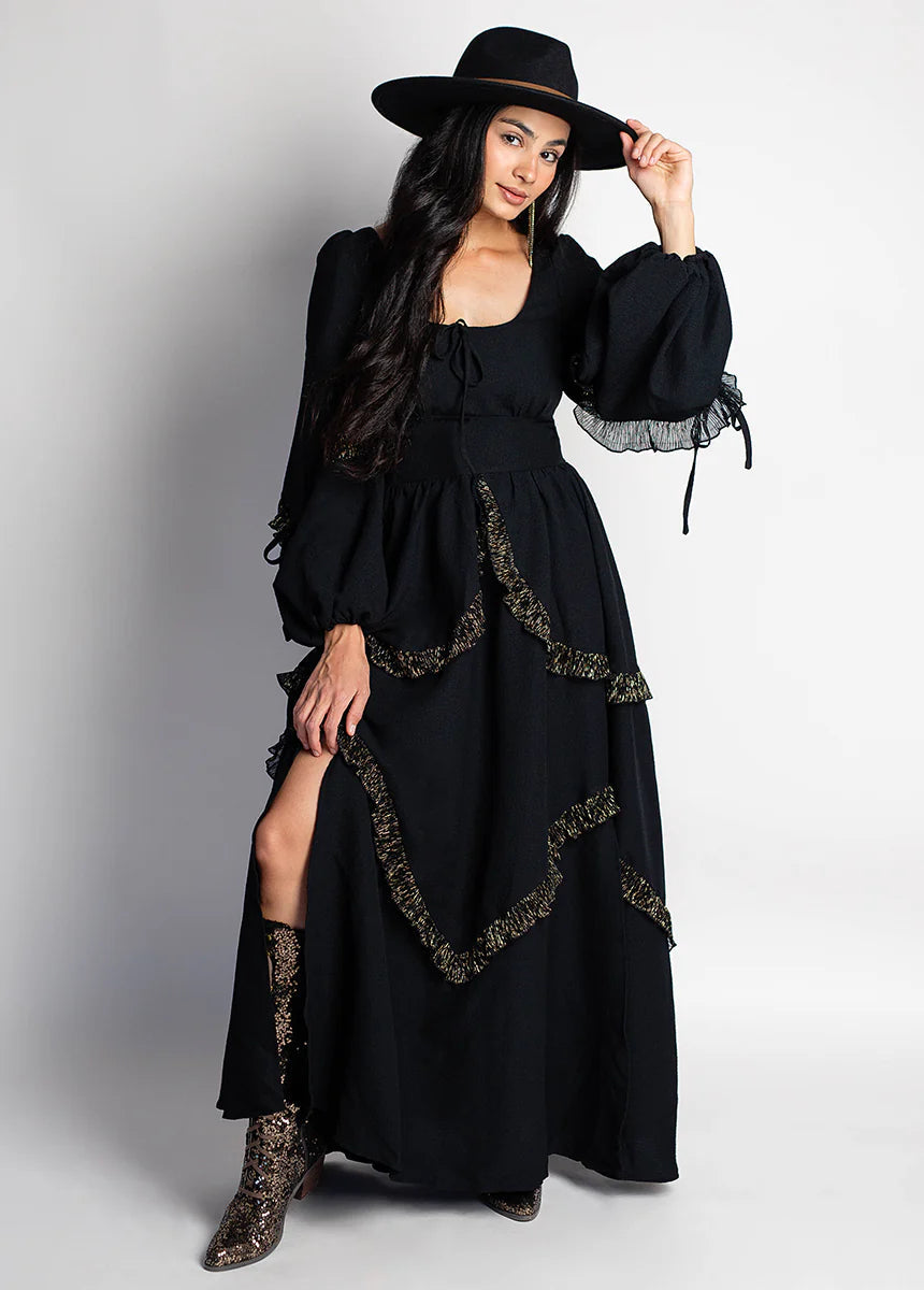 Women Long Sleeved Black Boho Dress